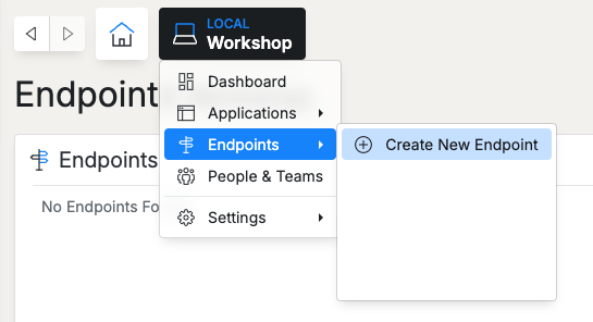 Create endpoint form filled in with required config