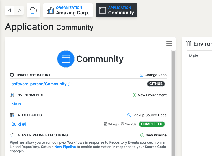 New Pipeline Button on Application Dashboard