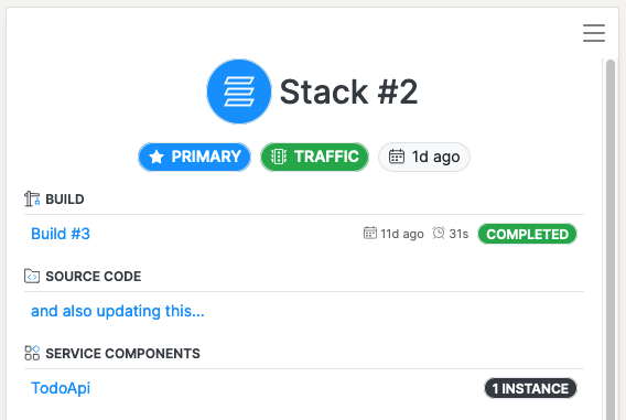 Screenshot of Stack overview page showing Service Component List